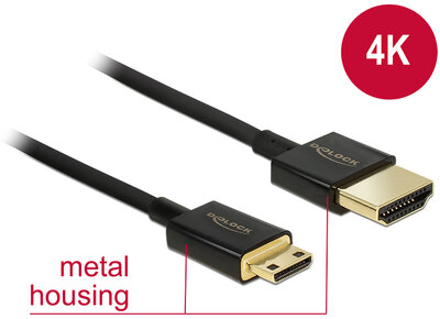 Delock 84780 Nagysebességű HDMI-kábel Ethernettel - HDMI-A-apa > HDMI Mini-C-apa 3D Fekete
