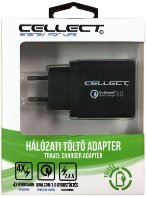 Cellect Hálózati USB töltő adapter gyorstöltő funkcióval Fekete