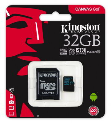 Kingston 32GB Canvas Go! microSDHC UHS-I CL10 memóriakártya + Adapter