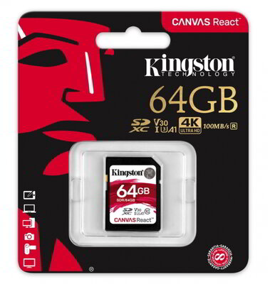 Kingston 64GB Canvas React SDXC UHS-I CL10 memóriakártya