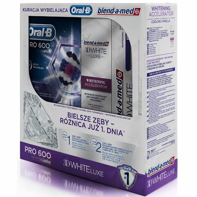 Oral-B Pro 600 Braun Elektromos fogkefe és fogfehérítő csomag (Blend-a-med emulzió + fogkrém)