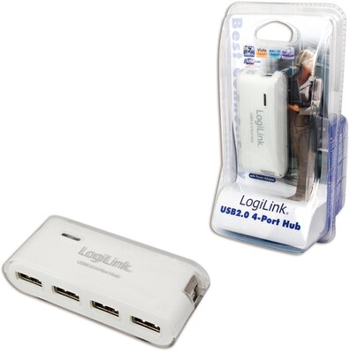 Logilink USB 2.0-ás 4 portos hub, táppal, fehér