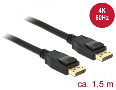 Delock 85508 Displayport 1.2 apa-apa összekötőkábel 4K 60Hz 1.5m Fekete