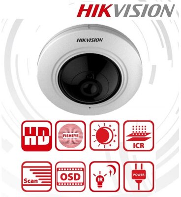 Hikvision DS-2CC52H1T-FITS Fisheye HD-TVI kamera, beltéri, 5MP, 1,1mm, IR20m, ICR, IP67, audio