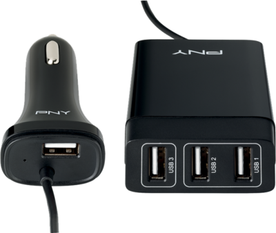 PNY Autós töltő 4 USB Port (5V / 5.8A) Fekete