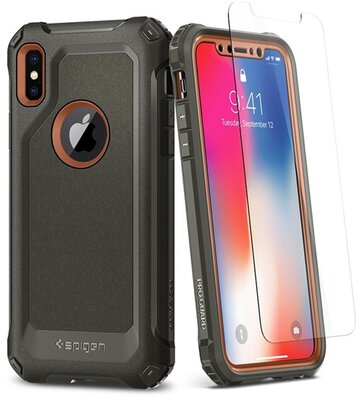 Spigen SGP Pro Guard Apple iPhone X hátlap tok + üvegfólia - Zöld (Katonai)
