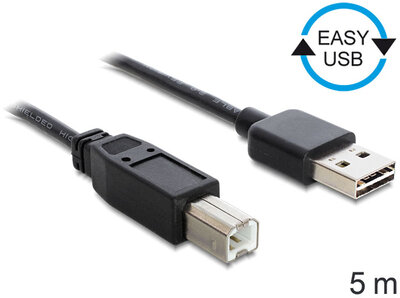 Delock 85553 EASY-USB 2.0-A apa > USB 2.0-B apa Összekötőkábel 5m - Fekete
