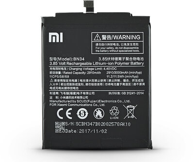 Xiaomi BN34 Redmi 5A gyári akkumulátor 3000 mAh (ECO csomagolás)