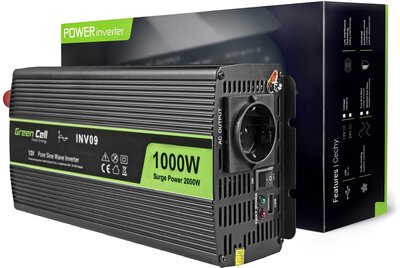 Green Cell INV09 Autós inverter tiszta szinuszhullámformával 12V -> 230V / 1000W