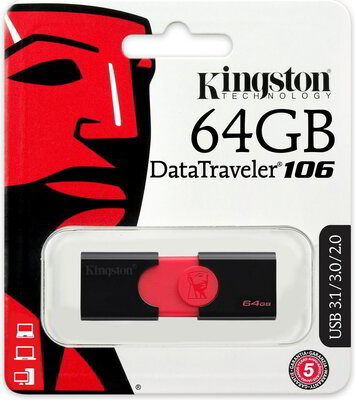 Kingston 64GB DataTraveler 106 USB 3.0 Pendrive - Fekete/Piros