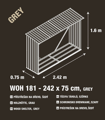 Tüzifa tároló G21 WOH 181 - 242 x 75 cm, szürke
