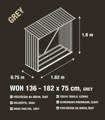 Tüzifa tároló G21 WOH 136 - 182 x 75 cm, szürke