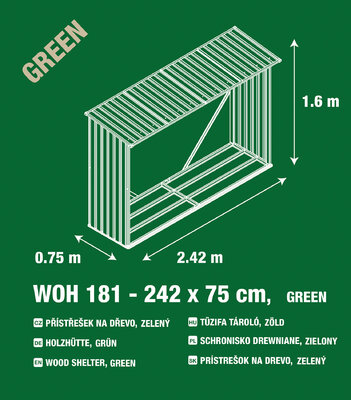 Tüzifa tároló G21 WOH 181 - 242 x 75 cm, zöld