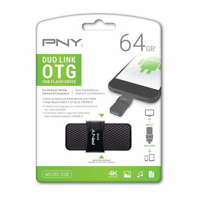 PNY 64GB Duo Link OTG USB 3.1 + Micro USB Pendrive - Fekete