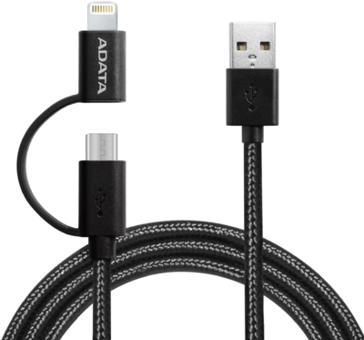 Adata AMFI2IN1-200CMK-CBK USB-A - Micro USB/Lightning (apa - apa) kábel 2m - Fekete