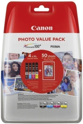 Canon CLI-551XL Eredeti Tintapatron Multipack C/M/Y/BK + 50 db fotópapír