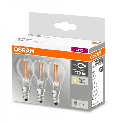 Osram Base Classic 4W E14 LED kisgömb izzó filament - Meleg fehér (3db)