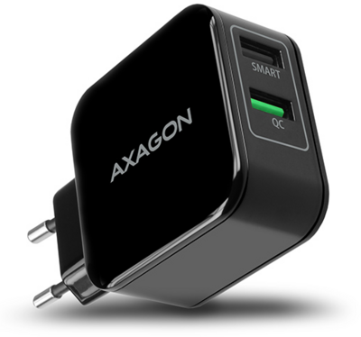Axagon ACU-QC5 Hálózati 2x USB töltő: QC3.0 + 2.6A Fekete