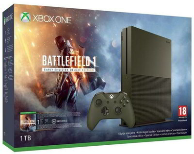 Microsoft Xbox One S 1TB Katonai Zöld + Battlefield 1