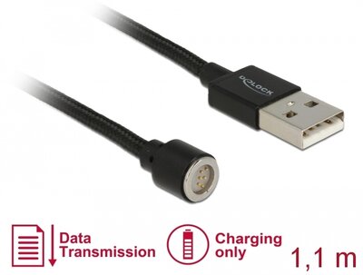 Delock 85724 Mágneses USB kábel 1.1m - Fekete