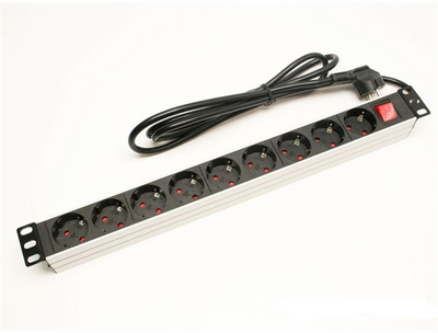 APower 1U 19" fekete/alu 9-es kapcsolós elektromos elosztó