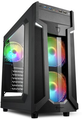 Sharkoon Számítógépház - VG6-W RGB (fekete; ATX,mATX; alsó táp; címezhető RGB 3x120mm v.; 2xUSB3.0 + 2xUSB2.0; I/O)