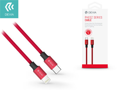 USB Type-C - Lightning adat- és töltőkábel 1 m-es vezetékkel - Devia Pheez Series USB Type-C to Lightning Cable - red