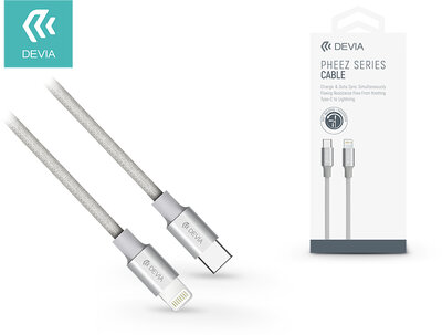 USB Type-C - Lightning adat- és töltőkábel 1 m-es vezetékkel - Devia Pheez Series USB Type-C to Lightning Cable - grey