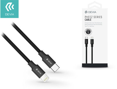 USB Type-C - Lightning adat- és töltőkábel 1 m-es vezetékkel - Devia Pheez Series USB Type-C to Lightning Cable - black
