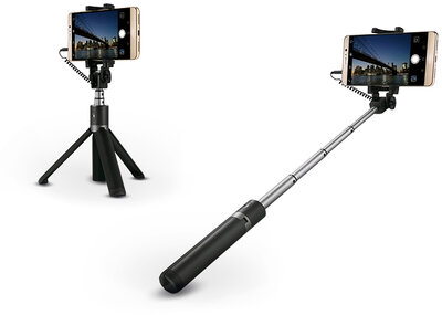 Huawei Selfie Holder gyári szelfi bot exponáló gombbal, 3,5 mm jack csatlakozóval - Huawei AF14 Tripod Selfie Stick - fekete