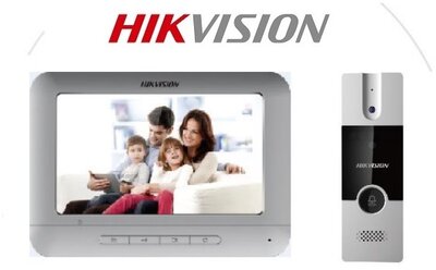 Hikvision Analóg kaputelefon szett - DS-KIS204 (4 vezetékes, 7" LCD, 800x480, 1 relé kimenet, 12VDC, ezüst)