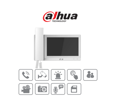 Dahua IP video kaputelefon - VTH5221EW-H (beltéri egység, 7" touch screen, riasztó 6 be/1ki, RS485, SD, I/O, PoE, fehér)