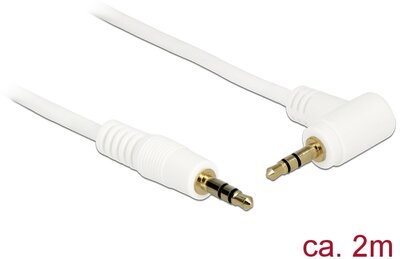 Delock Stereo Jack kábel 3.5 mm 3 pin apa > apa 2 m 90° fehér