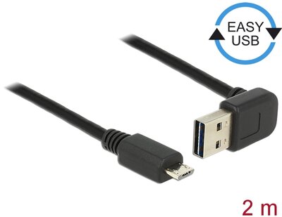 Delock Kábel EASY-USB 2.0-s A típusú csatlakozódugó, ívelt felfelé / lefelé > USB 2.0-s Micro-B-típu