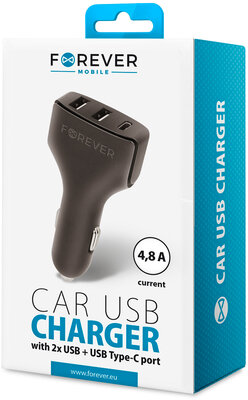 Forever USB car charger CC-05 2xUSB & type-C 4.8A