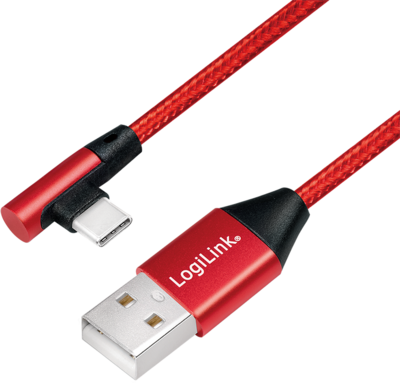 LOGILINK - USB 2.0 Cable USB-A male to USB-C (90° angled) male, red, 1m