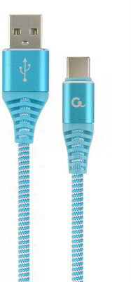 Gembird Premium cotton braided Type-C USB charging and data cable,2m,blue/white