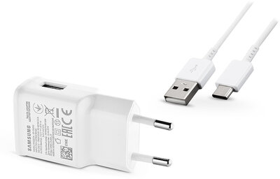 Samsung gyári USB hálózati töltő adapter + USB Type-C adatkábel - 5V/2A - EP-TA200EWE + EP-DN930 Type-C white (ECO csomaglás)