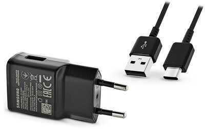 Samsung gyári USB hálózati töltő adapter + USB Type-C adatkábel - 5V/2A - EP-TA200EBE + EP-DG950 Type-C black (ECO csomaglás)