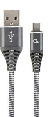 Gembird Premium cotton braided Type-C USB charging and data cable,2m,grey/white