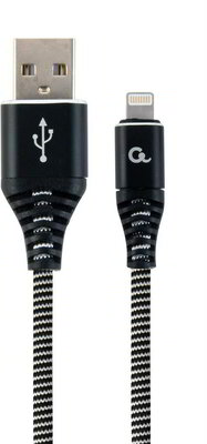 Gembird Premium cotton braided Type-C USB charging and data cable,2m,black/white