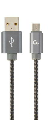 Gembird Premium spiral metal Micro-USB charging and data cable, 1m,metallic-grey