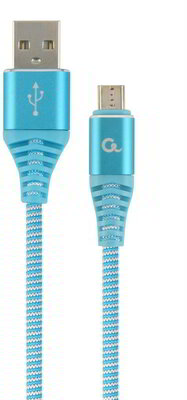 Gembird Premium cotton braided Micro-USB charging and data cable,2m,blue/white