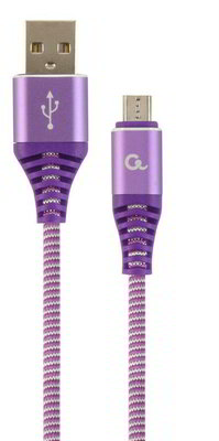 Gembird Premium cotton braided Micro-USB charging and data cable,1m,purple/white