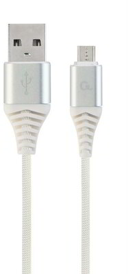 Gembird Premium cotton braided Micro-USB charging and data cable,2m,silver/white