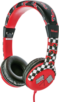 Trust Fejhallgató - Spila Kids Car (gyerekeknek, piros; mikrofon; hangerőszabályzó; 3.5mm jack; nagy-párnás; EN71 szab.)