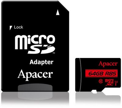 Apacer memory card Micro SDXC 64GB Class 10 UHS-I (up to 85MB/s) +adapter