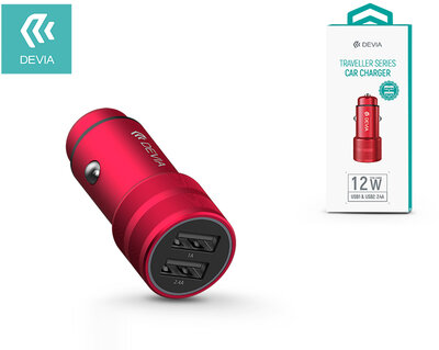 Devia Dual USB szivargyújtós töltő adapter - 5V/2,4A - Devia Traveller Series Car Charger - red