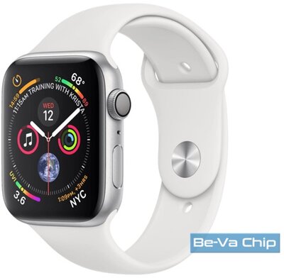 Apple Watch S4 44mm ezüst alumíniumtok, fehér sportszíjas okosóra