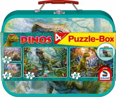 Schmidt Dinoszauruszok 2x60, 2x100 db Puzzle Box - Fém kofferben /56495, 17823-184/